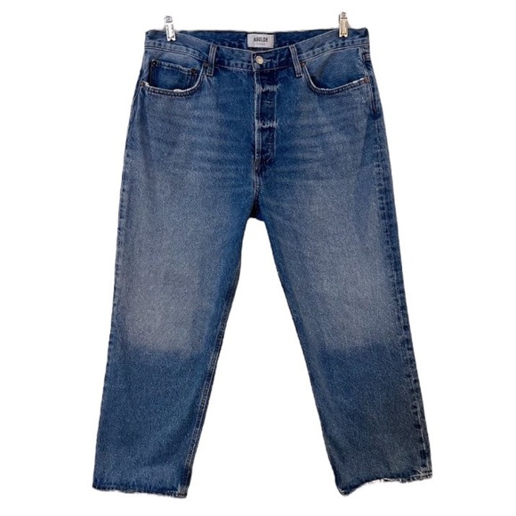 Agolde Denim - Agolde 90s Crop Baggy Loose Barrel Leg High Waist Classic Dark Denim Jeans 32